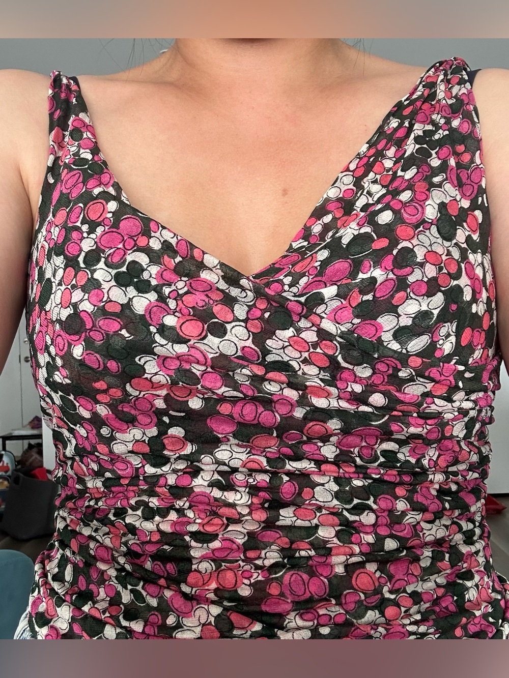 Diane von Furstenberg 100% Silk Draped Cowl Neck Asymmetrical Top Size M